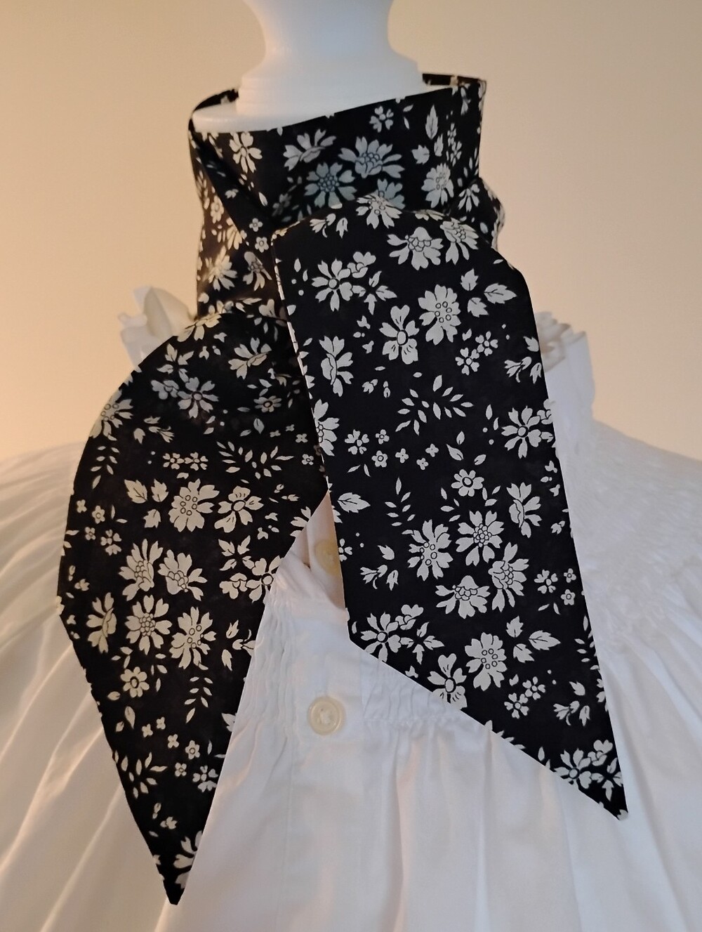 Liberty of London Art Fabric Twilly Scarf Capel Micro Floral Black White Bespoke